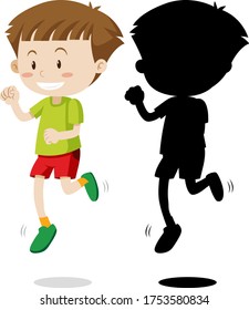 Boy running in colour and silhouette illustration