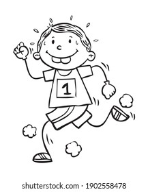 Ein Junge rennt. Handgezeichnete Schwarz-Weiß-Illustration eines Jungen, der läuft.