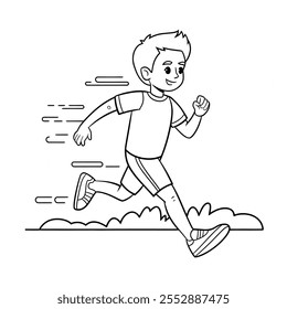 Un niño corriendo alta velocidad, página para colorear
