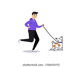 Boy is running with his dog