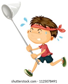 Boy Running with Insect Net illustration