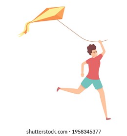Boy running with kite icon. Cartoon of Boy running with kite vector icon for web design isolated on white background