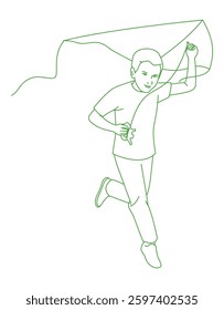 boy running with kite in the park on summer day