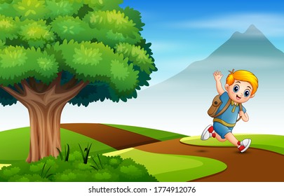 Niño corriendo de camino al colegio