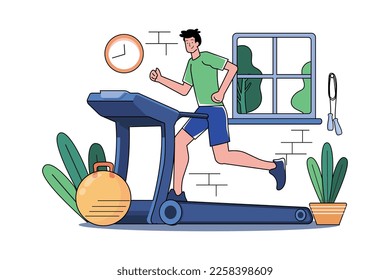Boy Running On Treadmill Illustration concept on white background