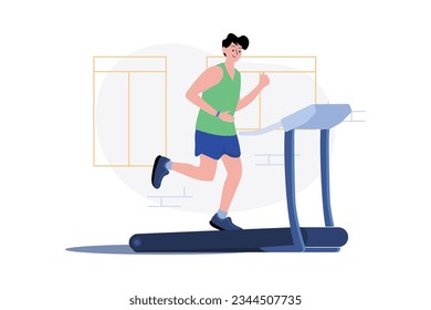 Boy Running On Treadmill Illustration Concept