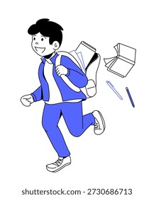 Niño corriendo con mochila abierta - ilustración de diseño plano colorido