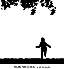 Boy running in the park silhouette, one in the series of similar images