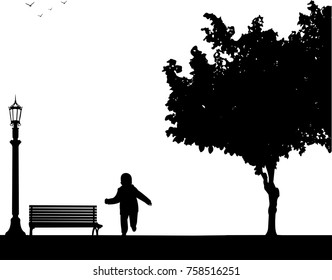 Boy running in the park silhouette, one in the series of similar images