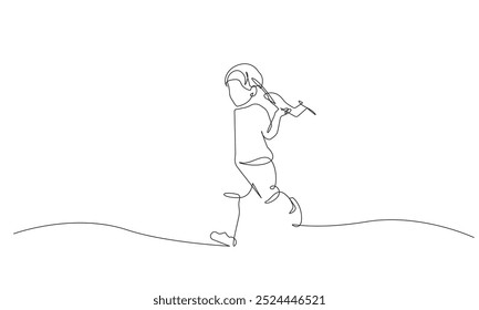 Boy Running and Playing Continuous One Line Drawing. Little Boy Player One Line Drawing. Cute Boy Minimalist Illustration. Vector EPS 10
