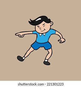 Boy running pointing smiling cartoon