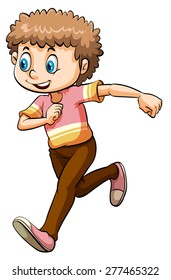 Boy in running posture on white background