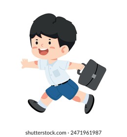 boy running to school with a bag