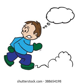 boy running with thought bubble cartoon