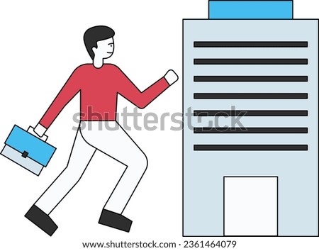 The boy is running towards the building.