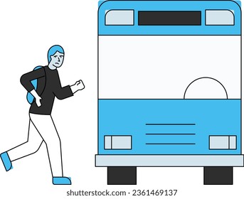 The boy is running towards the school bus.