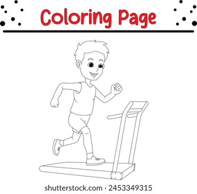 boy running treadmill coloring page for kids