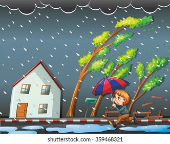 Boy Running Windy Night Illustration Stock Vector (Royalty Free ...