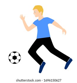 A boy runs with a ball, a football player. Isolated vector illustration