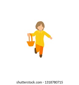 boy runs with a basket in his hands
