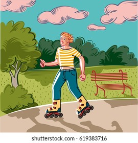 Boy runs happily with her new shoes