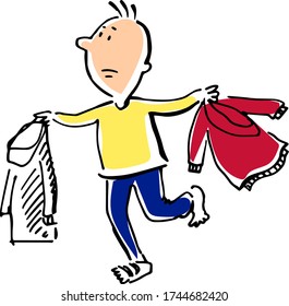 Un niño corre con chaquetas perfectas para logos aislados en fondo blanco