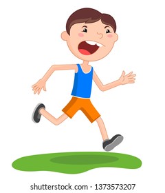 The boy runs on white background. Rest in a summer park.