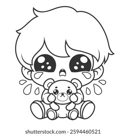 The boy is sad and crying, for coloring