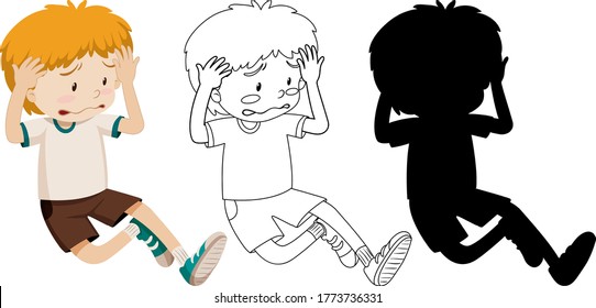 Boy Sad Disappointed With Its Outline And Silhouette Illustration