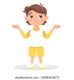 Niño con la emoción triste. Ilustración vectorial plana aislada de la historieta sobre fondo blanco. Expresión facial.