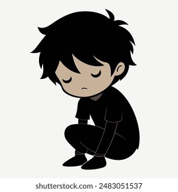 Un Niño Triste Modo Emoji Estilo. Tristes avatares de niños. Niños lindos sonriendo, chico chica en rondas conjunto de Vector. Ilustración avatar de niña y niño, niños felices, tristeza infantil. Arte vectorial de cara Boy Face Expression.