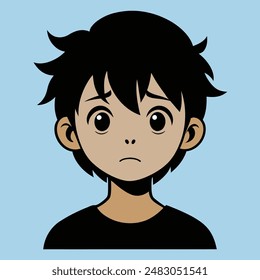 Un Niño Triste Modo Emoji Estilo. Tristes avatares de niños. Niños lindos sonriendo, chico chica en rondas conjunto de Vector. Ilustración avatar de niña y niño, niños felices, tristeza infantil. Arte vectorial de cara Boy Face Expression.