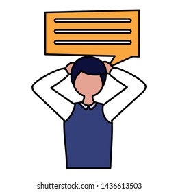 boy with sadness mental depressed talk bubble vector illustration
