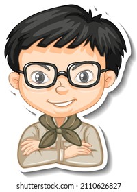 Boy in safari costume cartoon character sticker illustration