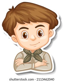 Boy in safari costume cartoon character sticker illustration