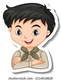 Boy in safari costume cartoon character sticker illustration