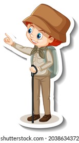 Boy in safari outfit cartoon character sticker illustration