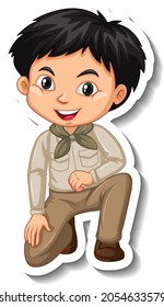 Boy in safari outfit cartoon character sticker illustration