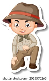 Boy in safari outfit cartoon character sticker illustration