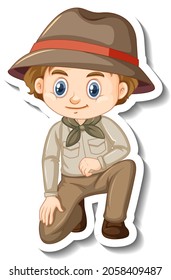 Boy in safari outfit cartoon character sticker illustration