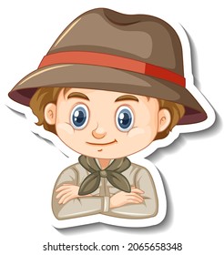 Boy in safari outfit cartoon character sticker illustration