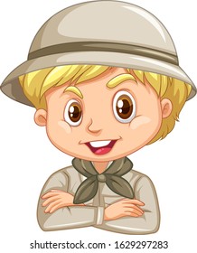 Boy in safari outfit on white background illustration