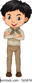 Boy in safari outfit on white background illustration