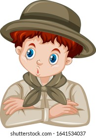 Boy in safari outfit on white background illustration