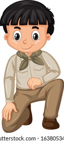 Boy in safari outfit sitting on white background illustration