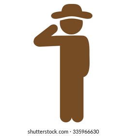 Boy Salute vector icon. Style is flat symbol, brown color, rounded angles, white background.