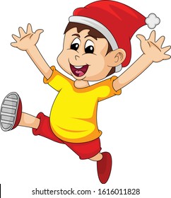 The boy with santa claus outfit - Merry Christmas - cartoon vector illustration