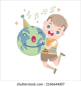 boy save the world cartoon happy smile kids