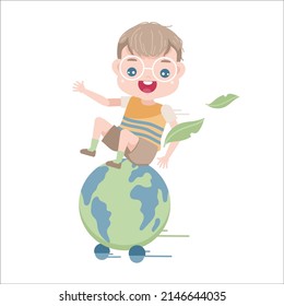 boy save the world cartoon happy smile kids
