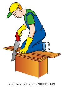 Boy sawing board